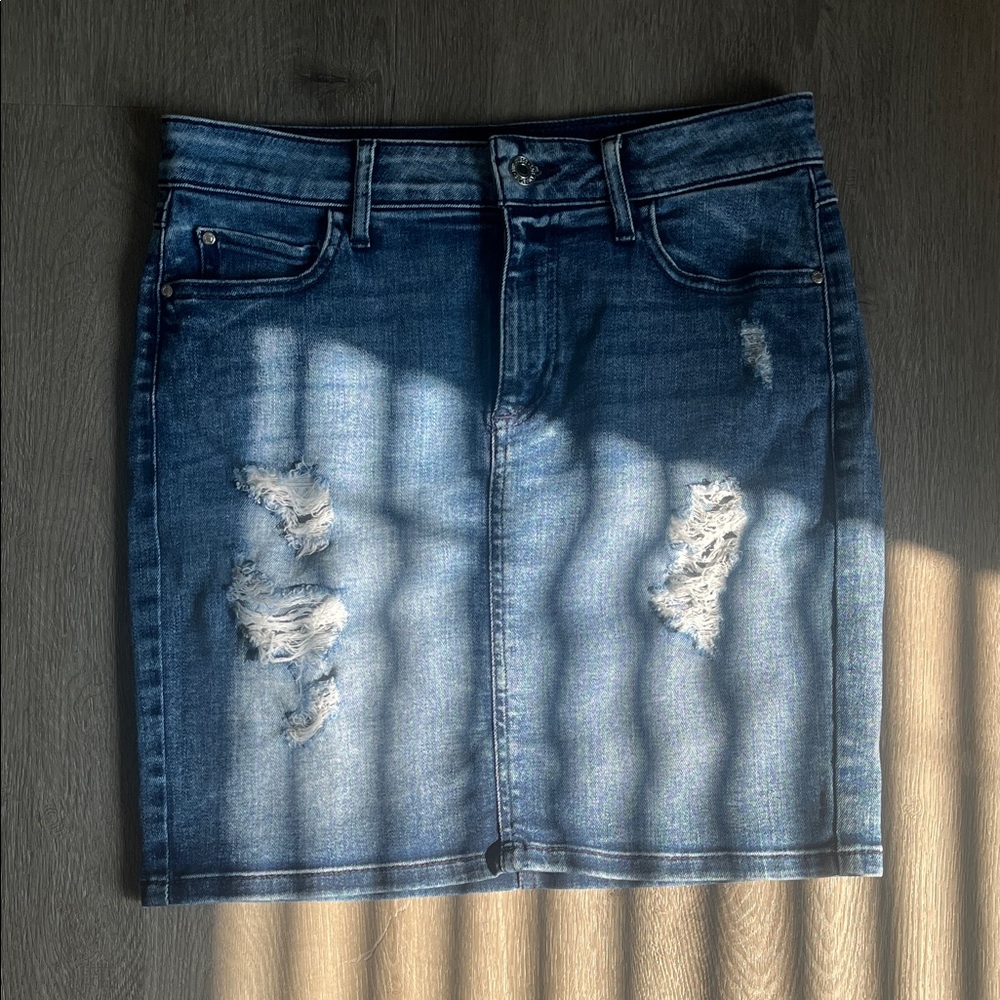 Guess Blue Distressed Mini Skirt